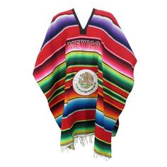 Mexico Sarape Poncho, a vibrant testament to Mexican heritage and craftsmanship. This iconic poncho proudly showcases the revered Mexican flag logo with the majestic eagle emblem, embodying a rich expression of culture. Crafted in Mexico with meticulous care, this one-size-fits-all unisex piece combines authenticity with modern style. Made from a durable blend of 65% Acrylic and 35% Polyester, it offers comfort and easy maintenance. Measuring 45 inches in width and 39 inches in length, it provides generous coverage while allowing freedom of movement. Made in a spectrum of captivating Red color, this poncho allows you to express your individuality and embrace cultural flair. More than just clothing, it's a symbol of pride and tradition, an emblem of cultural heritage that elevates your ward Red Long Sleeve Poncho For Festival, Traditional Multicolor Cape Poncho, Red Cape Poncho For Festival, Festival Multicolor Poncho Cape, Festival Multicolor Cape Poncho, Oversized Multicolor Poncho For Festival, Multicolor Cape For Festival, Multicolor Long Sleeve Poncho For The Beach, Multicolor Long Sleeve Poncho For Beach