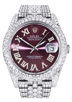 Rolex Diamond Watch, Xo Jewelry, Purple Watch, Rolex Diamond, Mens Diamond Bracelet, Fancy Watches, Silver Chain For Men, Diamond Ice, Gold Watches Women