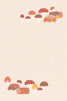 an illustration of mushrooms and other things on a white background with oranges, browns, and yellows