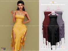 two dresses with different colors and sizes are shown in the same image, one has a slit