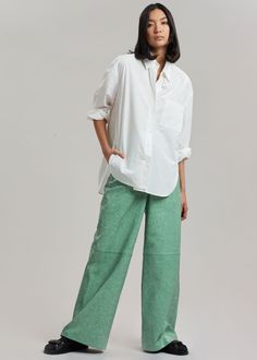 REMAIN Luma Leather Pants - Green Spruce Pants Remain Birger Christensen, Leather Pants, Wide Leg, High Rise, Normcore, Dry Clean, India, Pants, Green