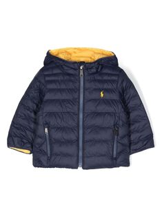 midnight blue/canary yellow recycled polyester blend padded design signature Polo Pony motif classic hood two side slit pockets front zip fastening long sleeves straight hem reversible Blue Canary, Fendi Jacket, Designer Ralph Lauren, Polo Ralph Lauren Kids, Polo Pony, Ralph Lauren Logo, Ralph Lauren Kids, Kenzo Kids, Canary Yellow