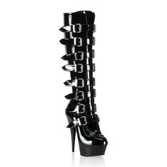 5 3/4 Inch Sexy Gothic Knee High Boot Buckled Detail Platform High Heel With Side Zip Size: 9 Knee High Platform Boots, Gladiator Boots, Pu Boots, Pleaser Shoes, Black Knee High Boots, Costume Shoes, Patent Heels, Super High Heels