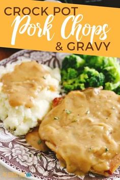 crock pot pork chops and gravy on a plate