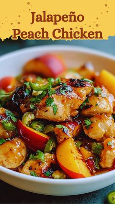 a white bowl filled with chicken and vegetables