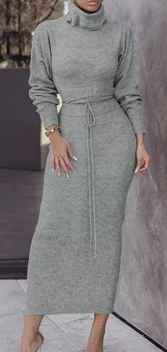 Long Knit Sweater, Knitted Suit, Long Sweater Dress, Solid Color Dress, Lady Grey, Stylish Clothes For Women, Basic Dress, Body Con Skirt, Long Sleeves Jacket