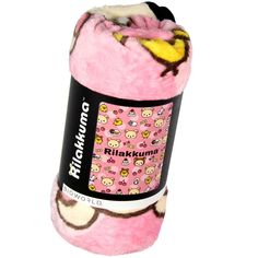 a pink stuffed animal blanket with hello kitty on it's back and the words hinakizumo written in yellow