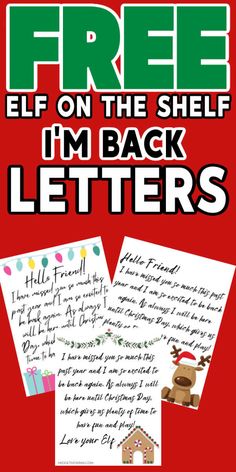 a red poster with the words free elf on the shelf i'm back letters