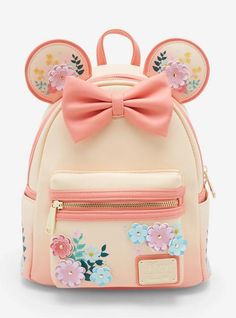 Loungefly Disney Minnie Mouse Floral Ears Mini Backpack - BoxLunch Exclusive | BoxLunch Loungefly Collection, Disney Bags Backpacks, Stitch Backpack, Cute Mini Backpacks, Disney Mom, Backpack Free, Loungefly Bag, Disney Bag, Loungefly Disney