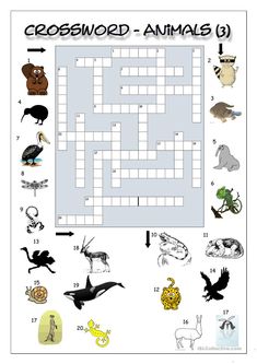 crossword puzzle with animals on it