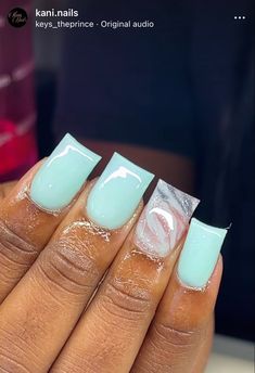 Short Square Acrylic Nails Turquoise, Simple Teal Nails, Nail Ideas Plain Colors, Teal Nails Short, Nails Acrylic Teal, Short Blue Acrylic Nails, Teal Acrylic Nails, Matte Acrylic Nails, Orange Acrylic Nails