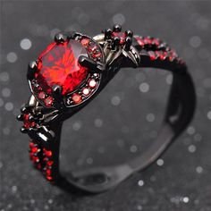 Black Gold Ruby Ring, Gold Ruby Ring, Garnet Birthstone, Black Gold Ring, Ruby Ring Gold, Black Gold Jewelry, Red Rings, Fire Opal Ring, Gold Filled Ring