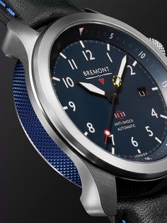 As engraved on the caseback, Bremont's 'MBII' watch is truly "tested beyond endurance"; it survived the same rigorous programme that British aviation company Martin-Baker puts its ejection seats through, so consider it an exceptionally reliable choice. A recreation of the house's aviation watch from 2008, fitted with shock-proof movement mount and internal bezel for on-the-fly timing, this collaborative 43mm model has a hardened stainless steel Trip-Tick® case and is powered by the modified cal… Blue Chronograph Watch With Date Indicator And Round Dial, Luxury Blue Automatic Watches, Luxury Automatic Blue Watches, Classic Blue Watch Band With Date Indicator, Modern Blue Chronograph Watch With Date Indicator, Classic Blue Chronograph Watch With Date Indicator, Luxury Blue Watch Accessories With Date Indicator, Blue Leather Watch Accessories With Date Indicator, Military Challenge Coins