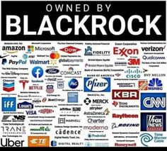 a large poster with many different logos on it's back side and the words, owned by blackrock