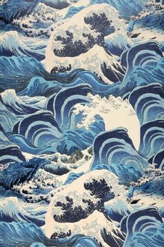 an image of waves in the ocean with blue and white paint on it's surface