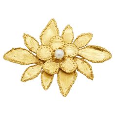 Yves Saint Laurent YSL Vintage Huge Large Double Layer Flower White Pearl Elegant Brooch, Gold Tone Excellent condition. Very rare to find. 100% Genuine. Signed on the back Yves Saint Laurent, Made in France. Size: approx. 7.8* 6.0 cm. Weight: Approx. 36 g. _ _ _ Great for everyday wear. Come with velvet pouch and beautiful package. Makes the perfect gift for Teens, Sisters, Friends, Girlfriends, Birthdays, Anniversaries, Mother’s Day, Valentine’s Day, Christmas and many more. With exquisite fin Ysl Vintage, Gold Brooch, Flower White, Gold Brooches, Velvet Pouch, French Art Deco, Everyday Outfit, Fashion Jewellery, Vintage Jewellery