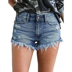 ONLYSHE Women's Denim Hot Shorts for Women Casual Summer Mid Waisted Short Pants with Pockets Feature  85%cotton+10%polyester+5%elastane. Comfort And Stretchy  Easy Zipper Fly And Button Closure In Front Fashion Washed And Frayed Hem.  Stylish Side Slit Jean Shorts. Ripped Durable Stretchy  Great For Home, Street, Casual Daily Wear, Party, Going Out, Night Out, Travel, Dating Etc Package Contents: 1 X Womens Denim Shorts Size Chart:(Inch) S: Waist 27.17inch Hip 37.40inch Length 10.63inch M: Wais Ripped Jeans Casual, Ripped Jeans Style, Jean Short Outfits, Casual Denim Shorts, Outfits Mit Shorts, Denim Jeans Ripped, Ripped Jean Shorts, Stretch Denim Shorts, Ripped Denim Shorts