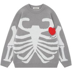 knit sweater with heart Trendy Knit Sweaters, Skeleton Top, Skeleton Sweater, Sweatshirt Jean Jacket, Skull Sweater, Women Cargo Pants, Trendy Fits, Trendy Sweaters, The Skeleton