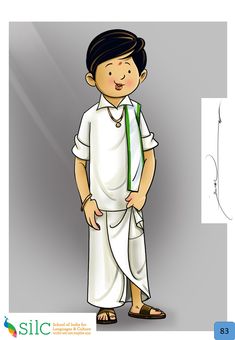 a drawing of a boy wearing a white shirt and green tie with his hands on his hips