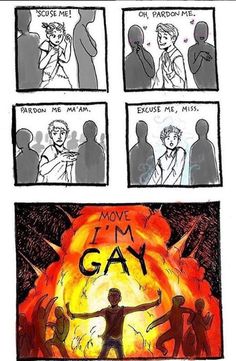 a comic strip showing the stages of how to move gai in front of a fire