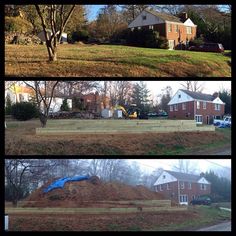 three different views of the same house and yard