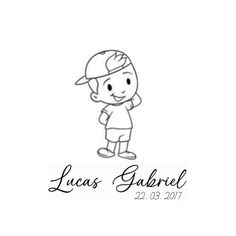 a drawing of a boy with a baseball cap on his head and the name lucas galbrel