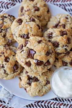 chocolate chip cookies and cream on a plate