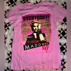 Madonna “Everybody” Art Poster Tshirt (A Song By Madonna) Ladies Jr Size Large New Measures: Pit To Pit 17” = 34” Bust Top To Bottom 26” Bright Pink! See My Photos. Brilliant Shirt! Pink Fitted Graphic Tee, Fitted Pink Graphic Print T-shirt, Edgy Pink Tops With Letter Print, Trendy Pink Top With Sublimation Print, Trendy Pink Top With Graphic Design, Pink Pop Culture T-shirt With Crew Neck, Pink Pop Culture T-shirt With Screen Print, Pink Crew Neck T-shirt With Pop Culture Style, Pink Short Sleeve T-shirt With Front Print