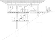 an architectural drawing of a building with stairs and people