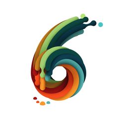 an image of a number six made out of different colored paper shapes and colors on white background