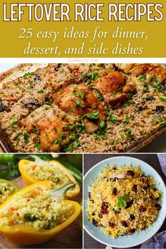 the cover of 25 leftover rice recipes, including chicken and rice dish with peppers