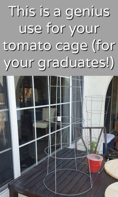 this is a genius use for your tomato cage for your graduate's yard table