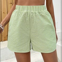 Green Gingham Shorts Size Large. Could Fit A Medium Too, Theyre Stretchy! Super Comfy And Never Worn. Bundle For Discounts!! Plaid Beach Bottoms For Spring, Plaid Bottoms For Beach In Spring, Summer Plaid Bottoms For Day Out, Plaid Shorts For Summer Day Out, Spring Vacation Gingham Bottoms, Plaid Bottoms For Spring Vacation, Summer Plaid Shorts For Day Out, Spring Vacation Plaid Bottoms, Casual Plaid Shorts For Spring