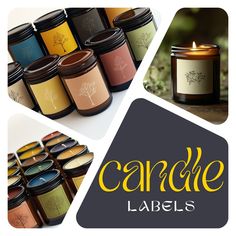 various candles are shown with the words candle labels