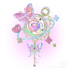 a colorful clock with butterflies and hearts on it