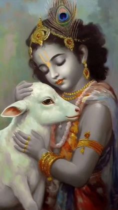 a painting of a woman holding a lamb