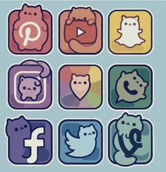 the icons for social media are arranged in different shapes and sizes, including cats, dogs, and other animals