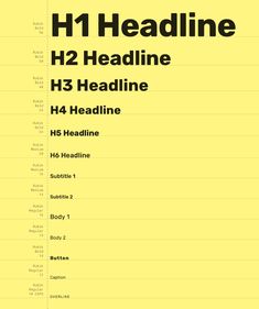 a yellow poster with the words h1 heading in black and white, on top of it