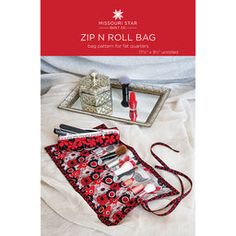 the zipper n roll bag is packed with makeup and other items to make it easier for someone to use