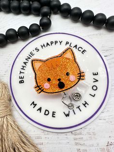 "Orange cat badge reel: If you are looking for a unique gift then look no further! This retractable badge reel is perfect for any occasion.  Topper is 2\" Made of acrylic, glitter, and resin Cord length 34\" You may choose a swivel clip, belt clip, lanyard, or carabiner. They come interchangeable, meaning you can switch them out! If you order the topper only, you will receive it with a piece of peel and stick fastener that is compatible with all my ACRYLIC badge reels. Please do not allow childr Cute Personalized Badge Reel For Gifts, Personalized Cute Badge Reel For Gift, Novelty Adjustable Badge Holders For Gifts, Novelty Adjustable Badge Holders For Gift, Personalized Novelty Badge Reel For Gift, Personalized Themed Badge Holders As Gifts, Acrylic Badge Reels, Teacher Badge Holder, Clip Belt