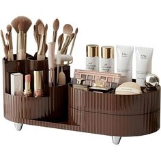 Our Rotating Makeup Organizer has both rotating and fixed storage organizers, the left side of the 360 rotating storage pen holder, the right side of the separation of cosmetic storage box. Not only the storage organizer of cosmetics, but also the storage box for office supplies, craft supplies. It's perfect for home, bathroom, living room, bedroom and countertop. Best gift for self, mother and lover.  Makeup Organizer is made of high grade PET + ABS material, our makeup organizer is sturdy and Rotating Makeup Organizer, Perfume Organization, Makeup Storage Organization, Makeup Organization Vanity, Countertop Organizer, Makeup Brush Holder, Cosmetic Display, Make Up Organiser, Skincare Organization