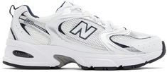 New Balance: White & Navy 530 Sneakers | SSENSE Basket New Balance, New Balance For Men, Sneaker New Balance, Running Silhouette, New Balance Outfit, New Balance White, Beige Blazer, Gray Matters, Finish Line