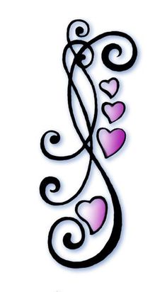 a tattoo design with hearts and swirls on the bottom half of the letter s