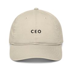 Every Chief Executive Officer needs a classic CEO hat.  Especially one that never goes out of style and I eco-friendly made of 100% organic cotton. Throw it on with your favorite t-shirt and jeans or workout and loungewear for an easy fit! * 100% organic cotton * Unstructured * 6 panel * Matching sewn eyelets * Self-fabric adjustable closure with a brass slider and hidden tuck-in * Blank product sourced from China This product is made especially for you as soon as you place an order, which is wh Boss Christmas Gifts, Flex Fit Hats, Personalized Embroidery, Strapback Hats, Cotton Hat, Gifts For Boss, T Shirt And Jeans, Organic Cotton Fabric, Baseball Hat