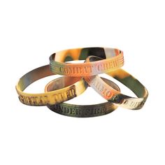 Perfect for a little soldier and all of his military comrades, these Camouflage Army Sayings Bracelets feature a variety of battle sayings: Armored Division, Courage Under Fire, Combat Crew and Special Operations. A great addition to your military-themed birthday party supplies, these rubber bracelets are just the right size to hide inside your party favor bags. 8" circ. © OTC Army Sayings, Army Theme, Army Birthday Parties, Camo Birthday, Military Party, Army's Birthday, Army Party, Usa Party, Camo Boots