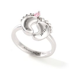 Looking for that one of a kind new mom jewelry gift? She's certain to love our adorable Baby Feet Personlized Ring. Perfect for wearing on its own or stacking with other rings, it's just right for pairing with all of mom's favorite looks while keeping thoughts of her little one close to her heart. This engraved jewelry gift is perfect for any occasion – whether a birthday or holiday is coming, or if you're simply searching for the ideal way to celebrate her new baby's birth! A sparkling birthstone in your choice of colors provides a hint of color and sparkle. Choose baby's name, mom's name, or even a meaningful word to make this gift an extra-special one she'll cherish for years to come. Weight: 2.3 gWidth: 2 mmHeight: 3 mmThickness: 0.9 mmMaterial: 925 SilverPlating Color: Silver Personalized Adjustable Ring Jewelry, Adjustable Name Jewelry For Promise Ring, Mother's Day Wedding Sterling Silver Birthstone Ring, Mother's Day Sterling Silver Rings As Gift, Mother's Day Wedding Birthstone Ring In Sterling Silver, Adjustable Promise Ring With Name, Personalized Adjustable Fine Jewelry, Nickel-free Ring For Mother's Day, Personalized Ring For Mother's Day