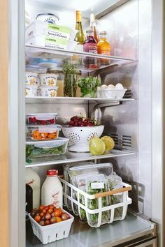 an open refrigerator filled with lots of food