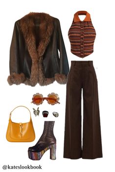 Gogo Outfit 70s, 70s Academia Fashion, Witchy 70s Style, 70s Scarf Outfit, 70s Winter Fashion For Women, Kacy Musgraves Concert Outfit, Boho Hippie Winter Outfits, Brown 70s Outfit, 90s Earthy Outfits