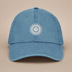 'The Sun' Denim Dad Hat Washed Cotton Dad Hat, Everyday Washed Cotton Dad Hat, Washed Cotton Dad Hat Baseball Cap, Washed Cotton Dad Hat With Curved Bill, Casual Six-panel Summer Trucker Hat, Casual Six-panel Trucker Hat For Summer, Pre-washed Cotton Dad Hat With Curved Bill, Soft-washed Cotton Dad Hat With Curved Brim, Denim Blue Baseball Cap For Summer