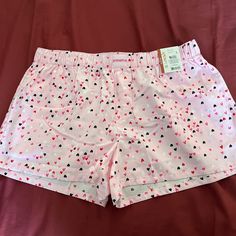 Heart Sleep Shorts Has Pockets 59% Cotton 41% Rayon Relaxed Fit Bottoms For Pajama Party, Casual Short Leg Bottoms For Pajama Party, Relaxed Fit Shorts For Sleepover, Fuzzy Loungewear, Kate Spade Pajamas, Cuddle Duds, Pink Heart Pattern, Silky Pajamas, Wide Leg Lounge Pants